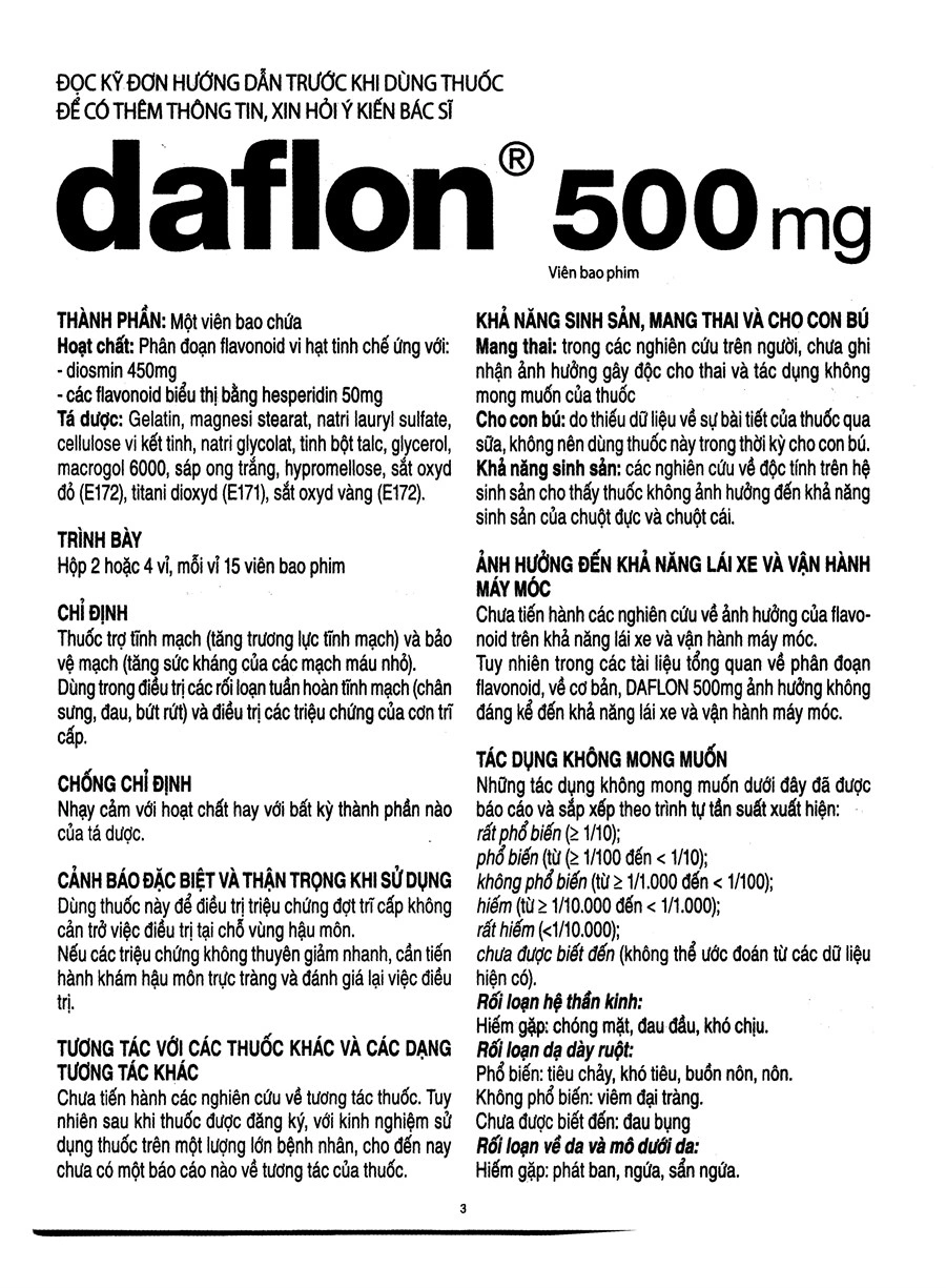 Daflon 500mg trị rối loạn tuần hoàn tĩnh mạch và các triệu chứng trĩ cấp (4 vỉ x 15 viên) - 4